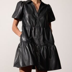 Brochu Walker Black Vegan Leather Mini Dress
